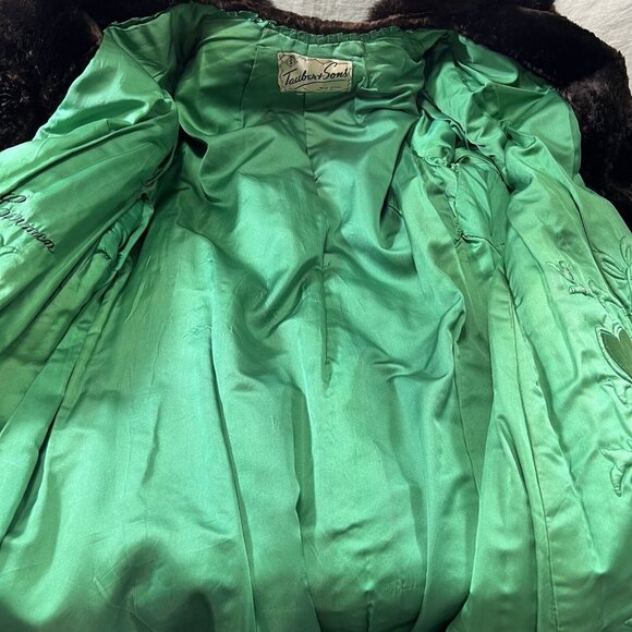 Sheared Beaver Midi Coat with Front Closure & Mink Collar Vintage 1940s Taubert - Picture 10 of 15